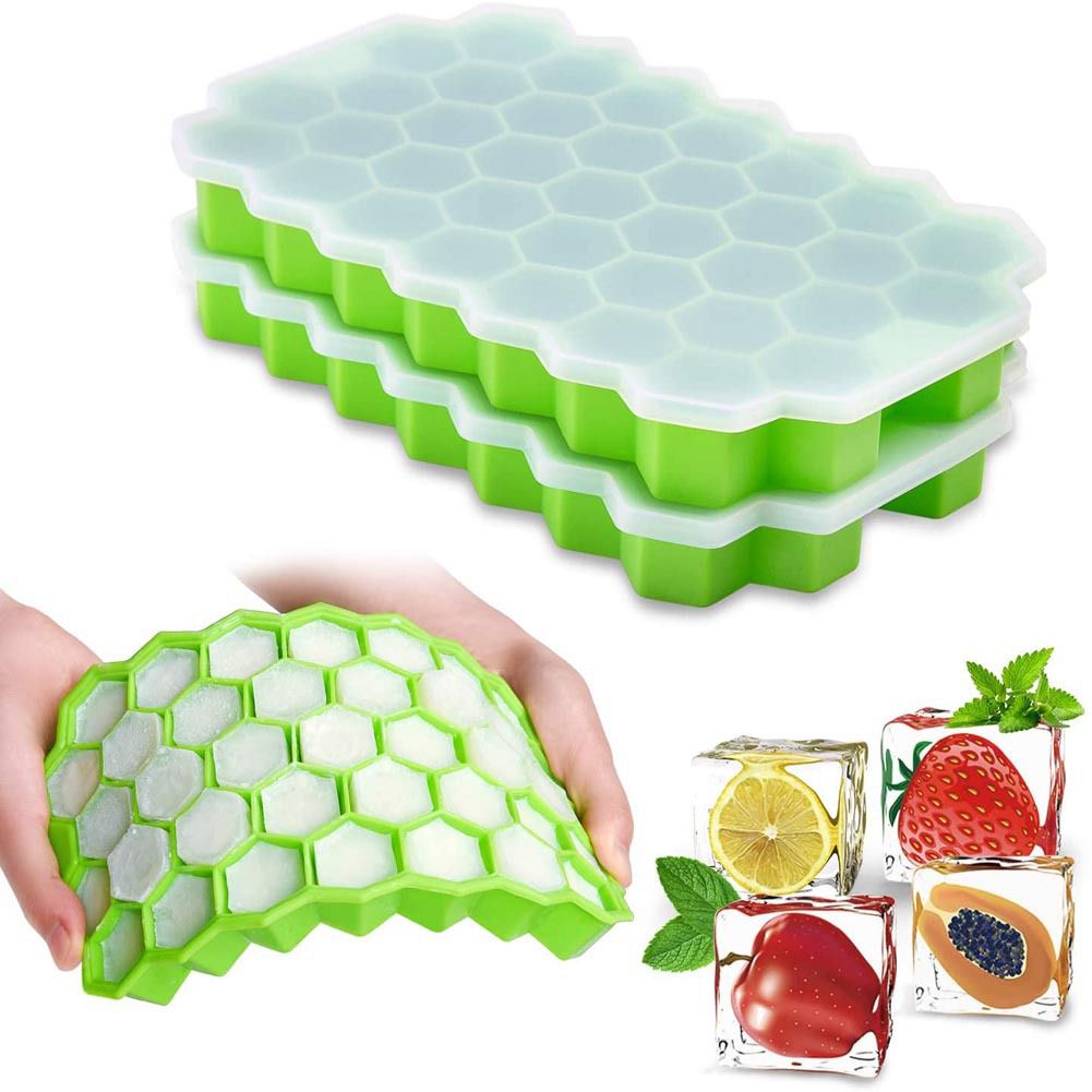 Silicone Ice Cube Tray with Lid – 36-Cube Honeycomb Ice Mold