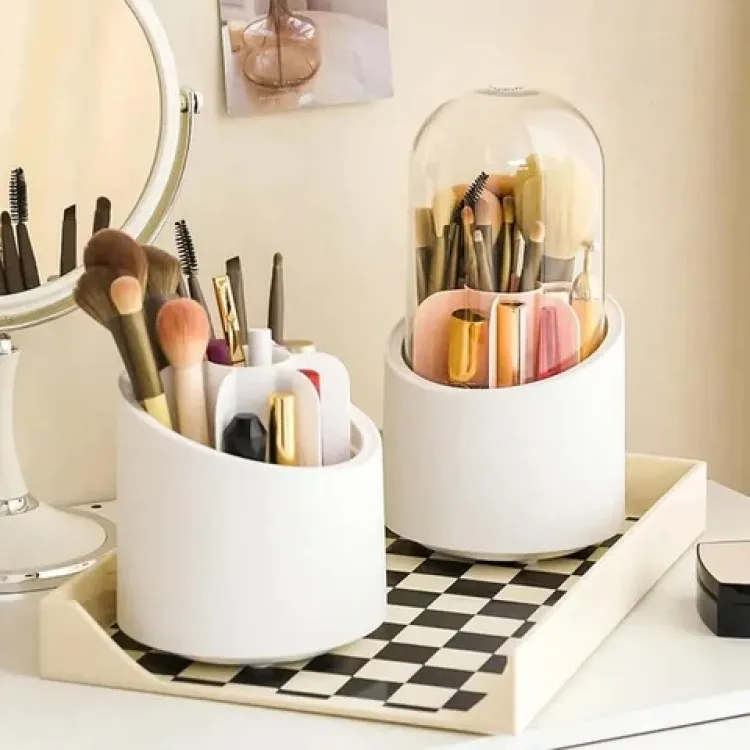 360° Makeup Brush Holder Organizer – Dustproof Lid Storage Case