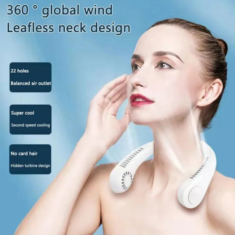 Bladeless Hanging Neck Fan – Portable Rechargeable Cooling Fan