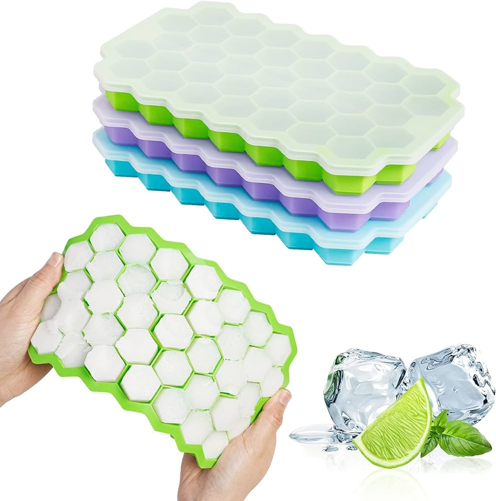 Silicone Ice Cube Tray with Lid – 36-Cube Honeycomb Ice Mold