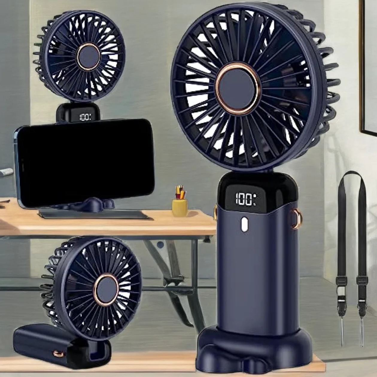 Mini Rechargeable Hand Fan – LED Display & 5 Speed Cooling