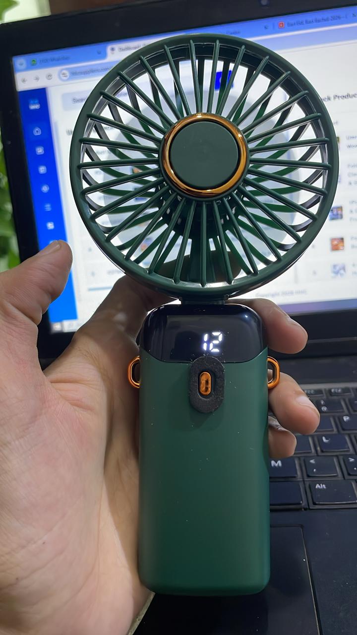 Mini Rechargeable Hand Fan – LED Display & 5 Speed Cooling